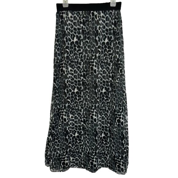 2/$15 Express Chiffon Leopard Print Maxi Skirt Gray Black Pull On Size S - Picture 2 of 9